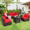 Costway 7 PCS Patio Furniture Set with 28" 50000 BTU Propane Gas Fire Pit Table Cushions Red/Turquoise/Off White